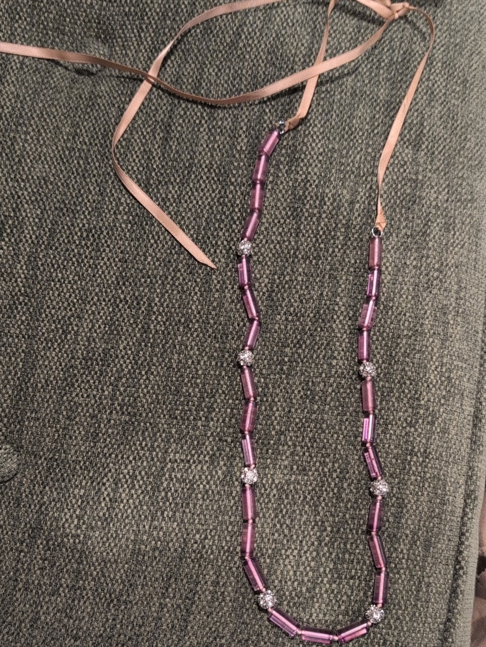 Gorgeous Long Breaded Necklace With Ribbon Tie